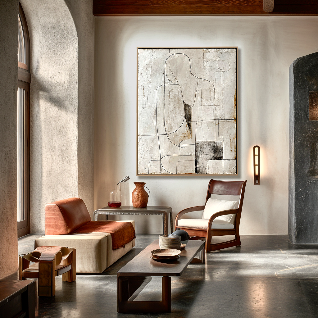 Minimalist Abstract Figure Oil Painting - Textured Neutral Wall Art