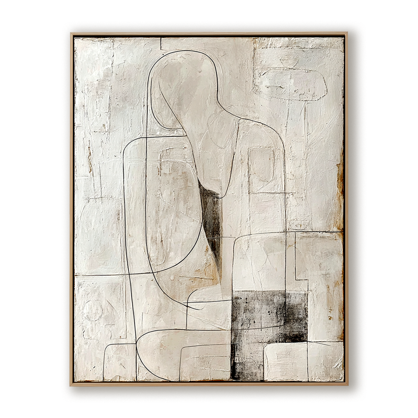 Minimalist Abstract Figure Oil Painting - Textured Neutral Wall Art