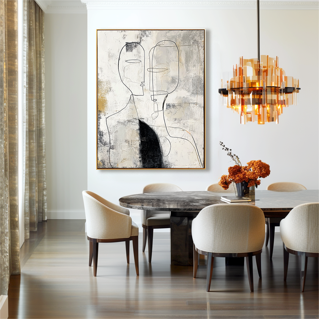 Minimalist Line Art Oil Painting - Modern Abstract Wall Decor