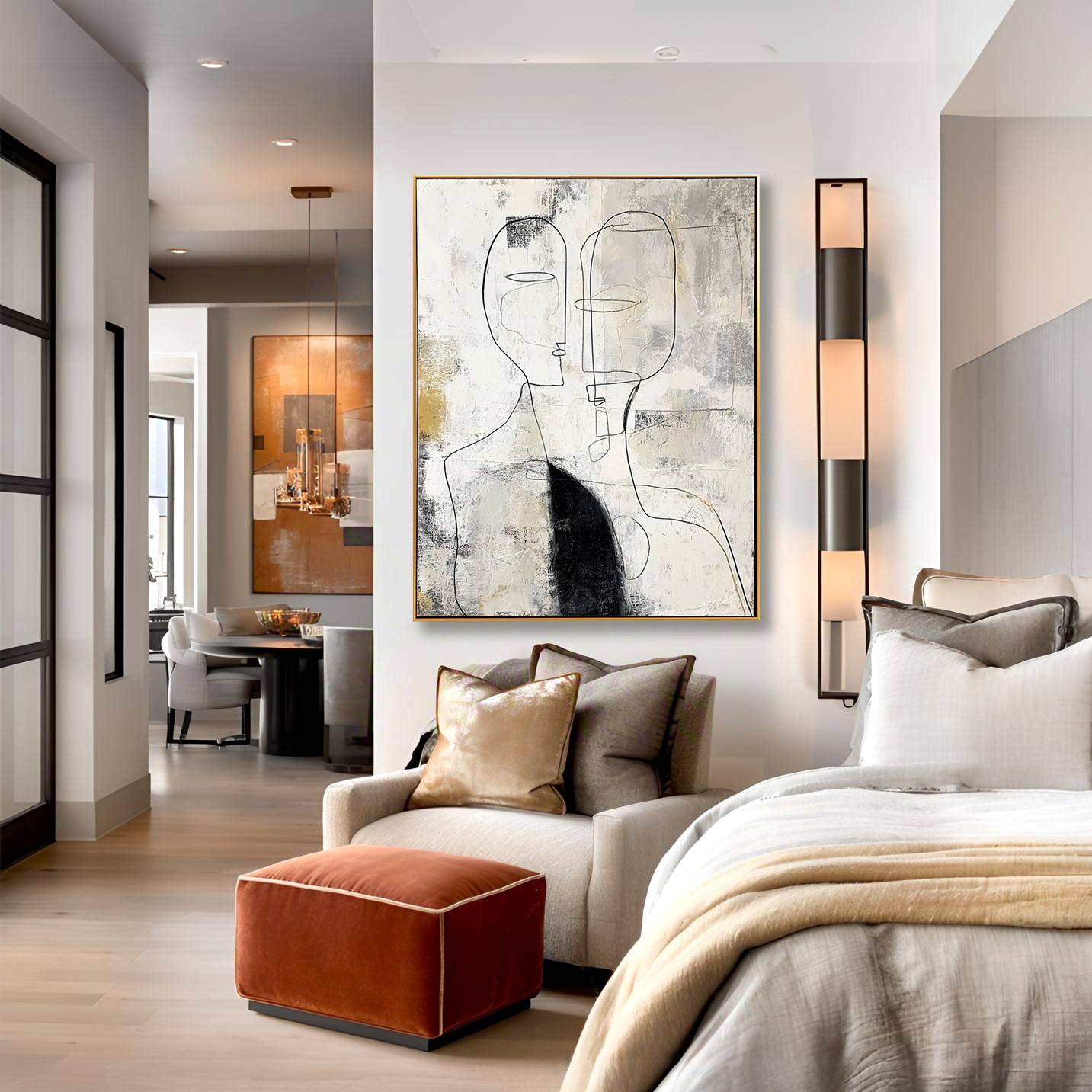 Minimalist Line Art Oil Painting - Modern Abstract Wall Decor