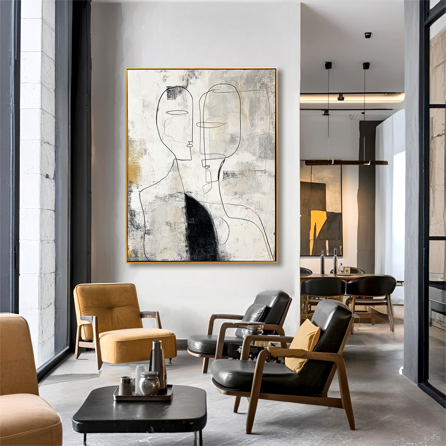 Minimalist Line Art Oil Painting - Modern Abstract Wall Decor