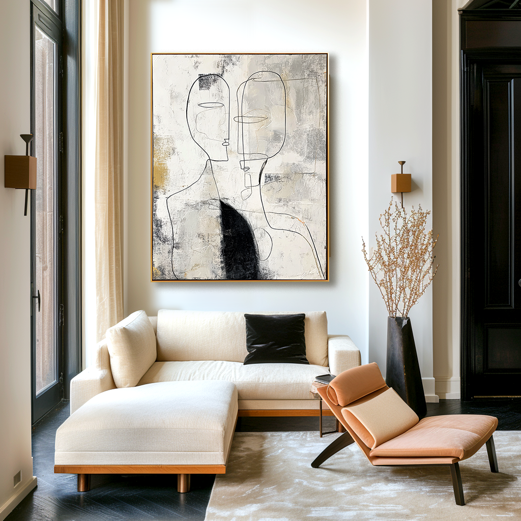 Minimalist Line Art Oil Painting - Modern Abstract Wall Decor