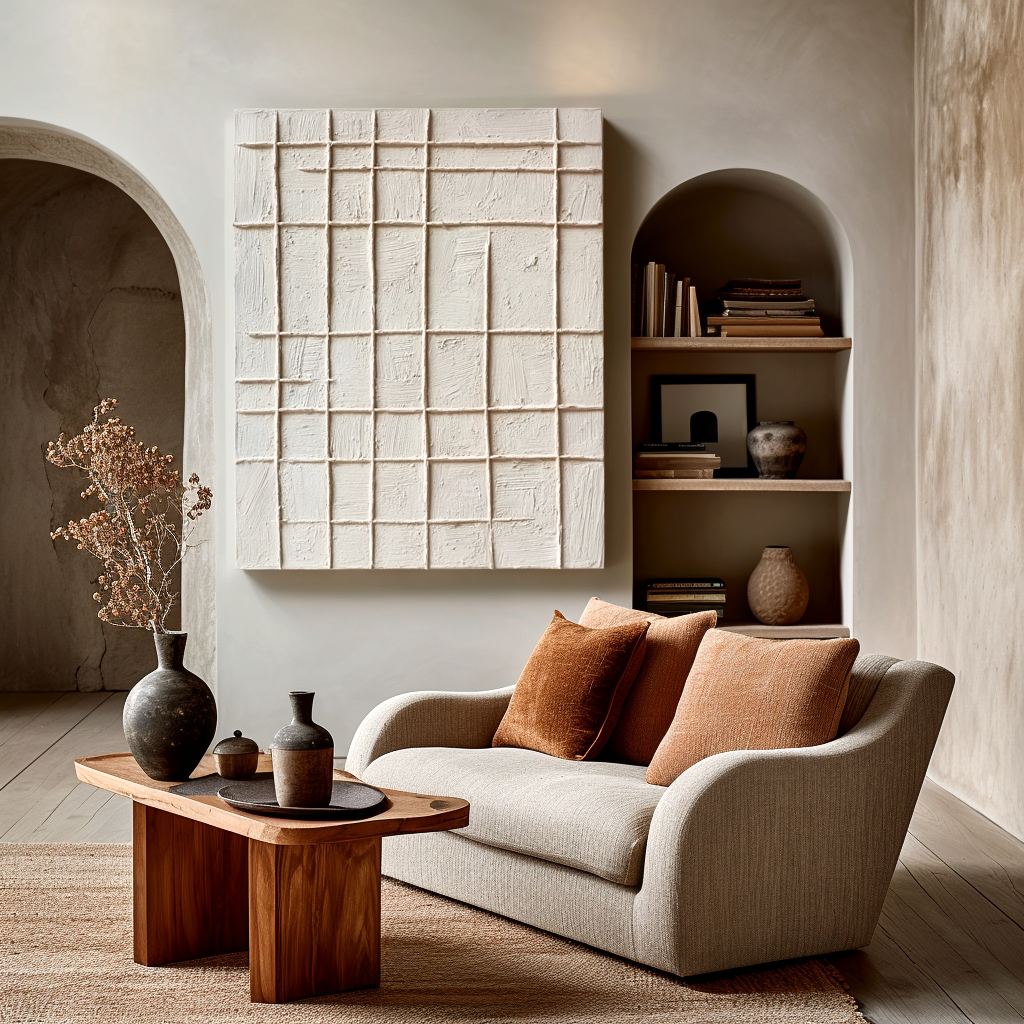 Minimalist Neutral Textured Wall Art – Geometric Abstract Canvas Painting