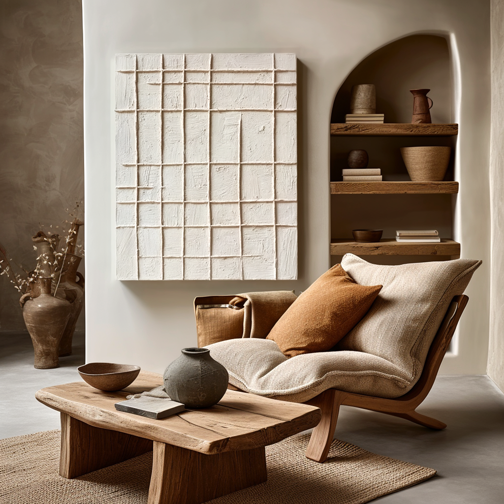 Minimalist Neutral Textured Wall Art – Geometric Abstract Canvas Painting