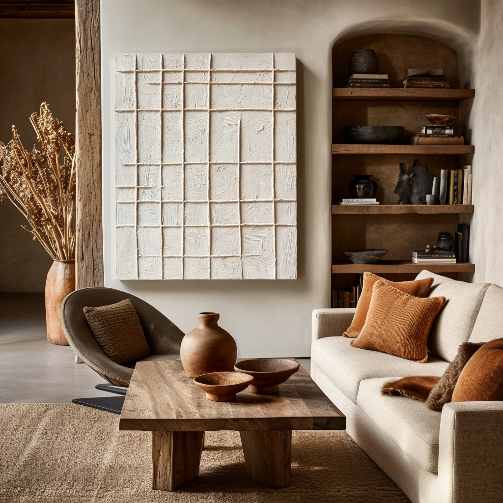 Minimalist Neutral Textured Wall Art – Geometric Abstract Canvas Painting