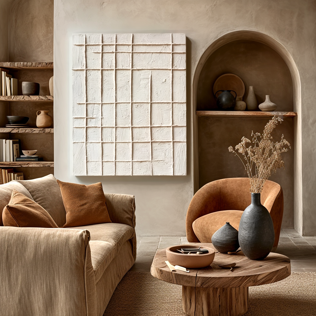 Minimalist Neutral Textured Wall Art – Geometric Abstract Canvas Painting