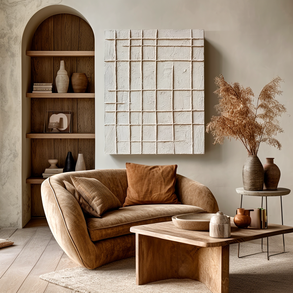 Minimalist Neutral Textured Wall Art – Geometric Abstract Canvas Painting