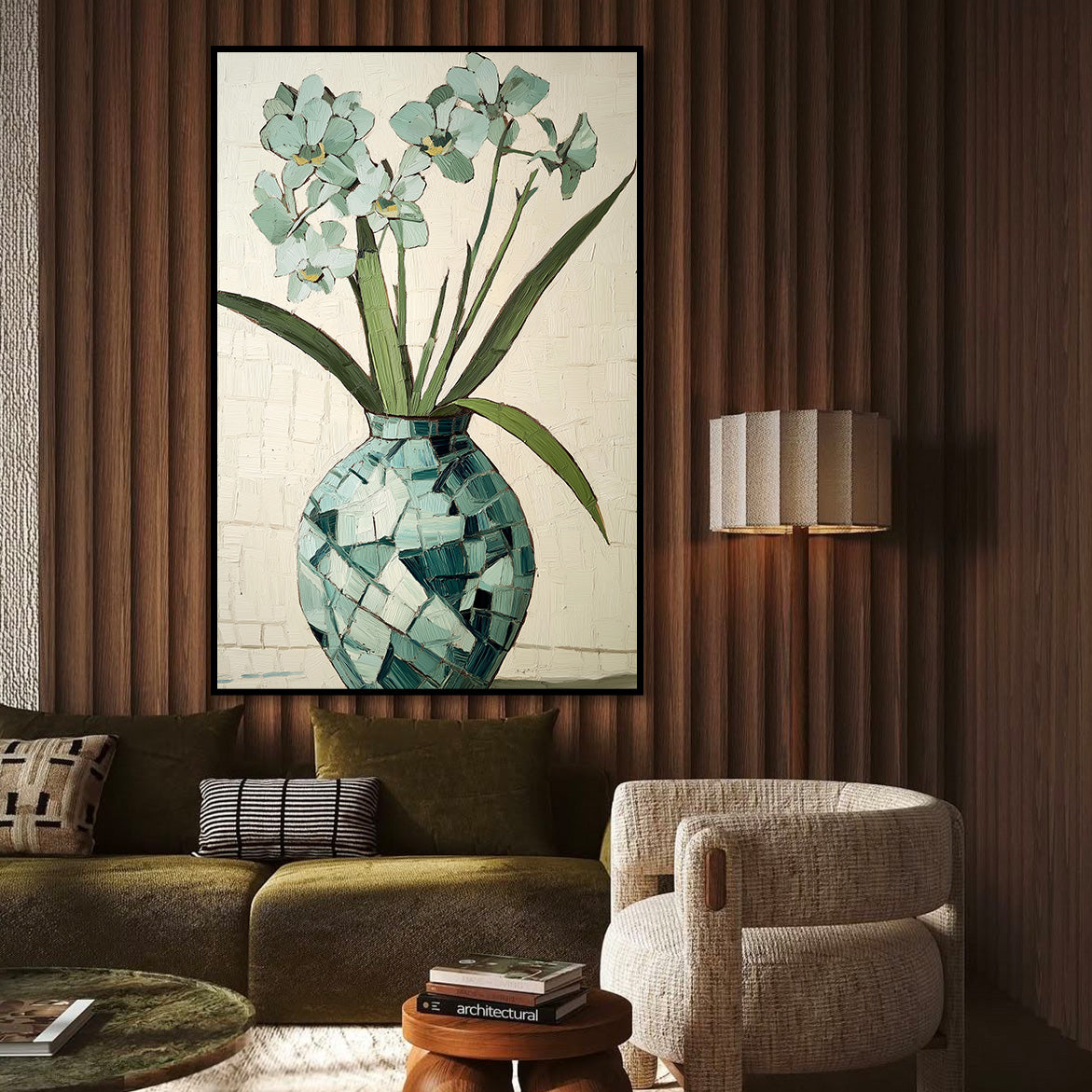 Mint Bloom - Textured Flower Vase Painting Hand-Painted Green Orchid Wall Art