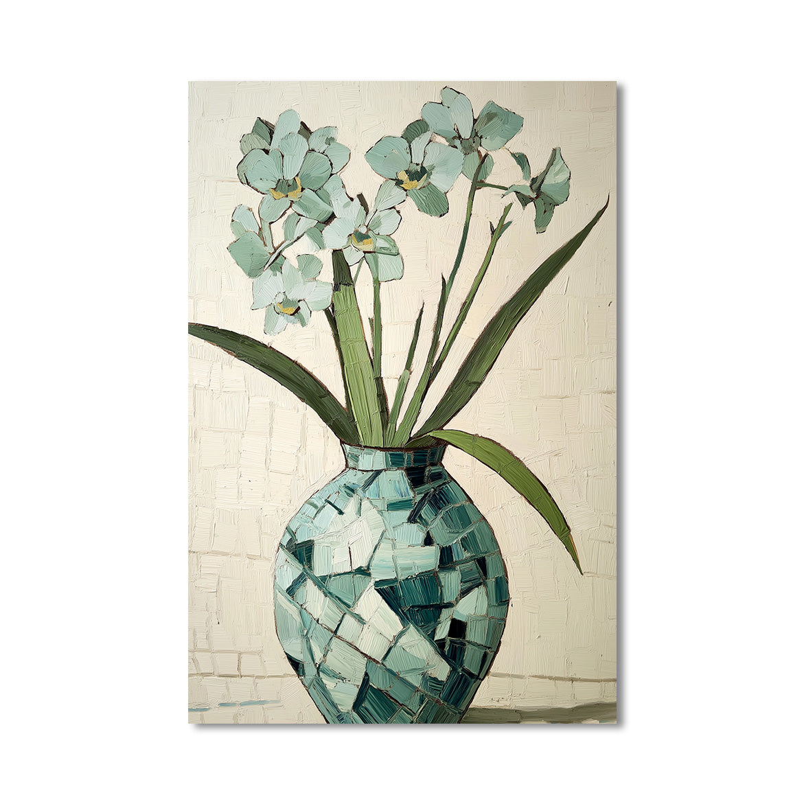 Mint Bloom - Textured Flower Vase Painting Hand-Painted Green Orchid Wall Art