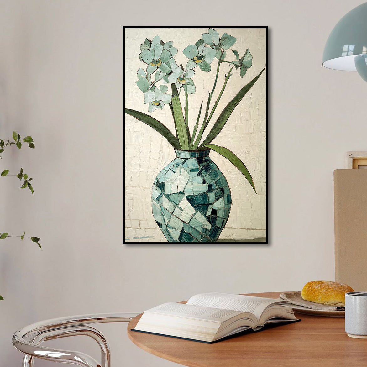 Mint Bloom - Textured Flower Vase Painting Hand-Painted Green Orchid Wall Art