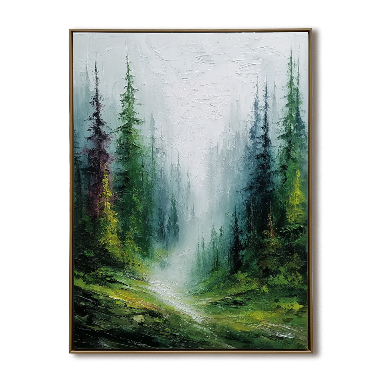 Misty Forest Landscape Oil Painting - Large Nature Wall Art
