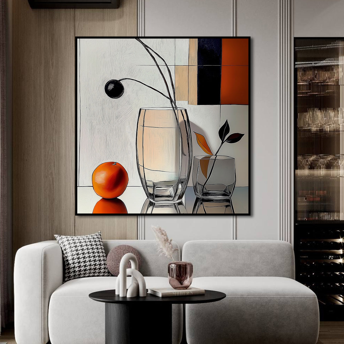 Modern Still - Modern Abstract Still Life Painting Glass Vase and Orange Wall Art