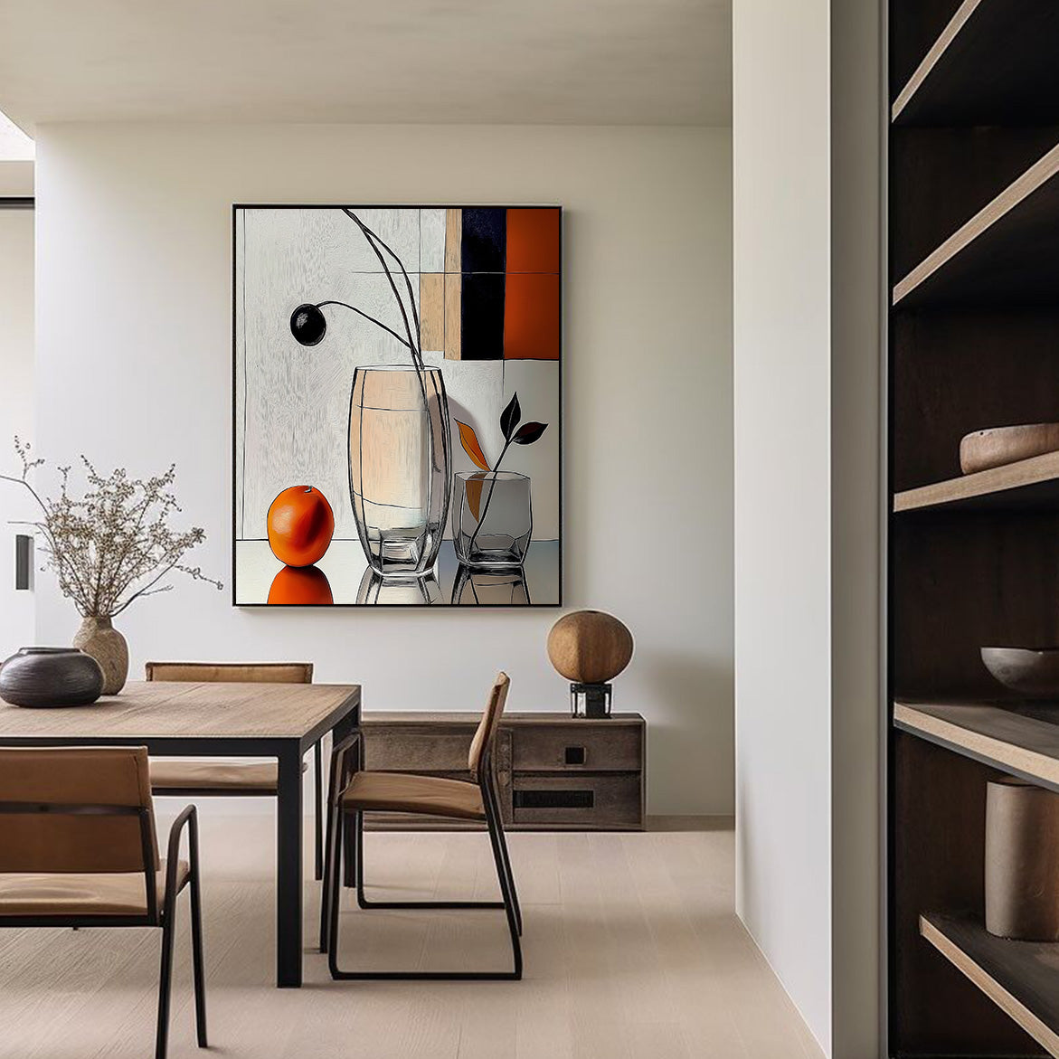 Modern Still - Modern Abstract Still Life Painting Glass Vase and Orange Wall Art