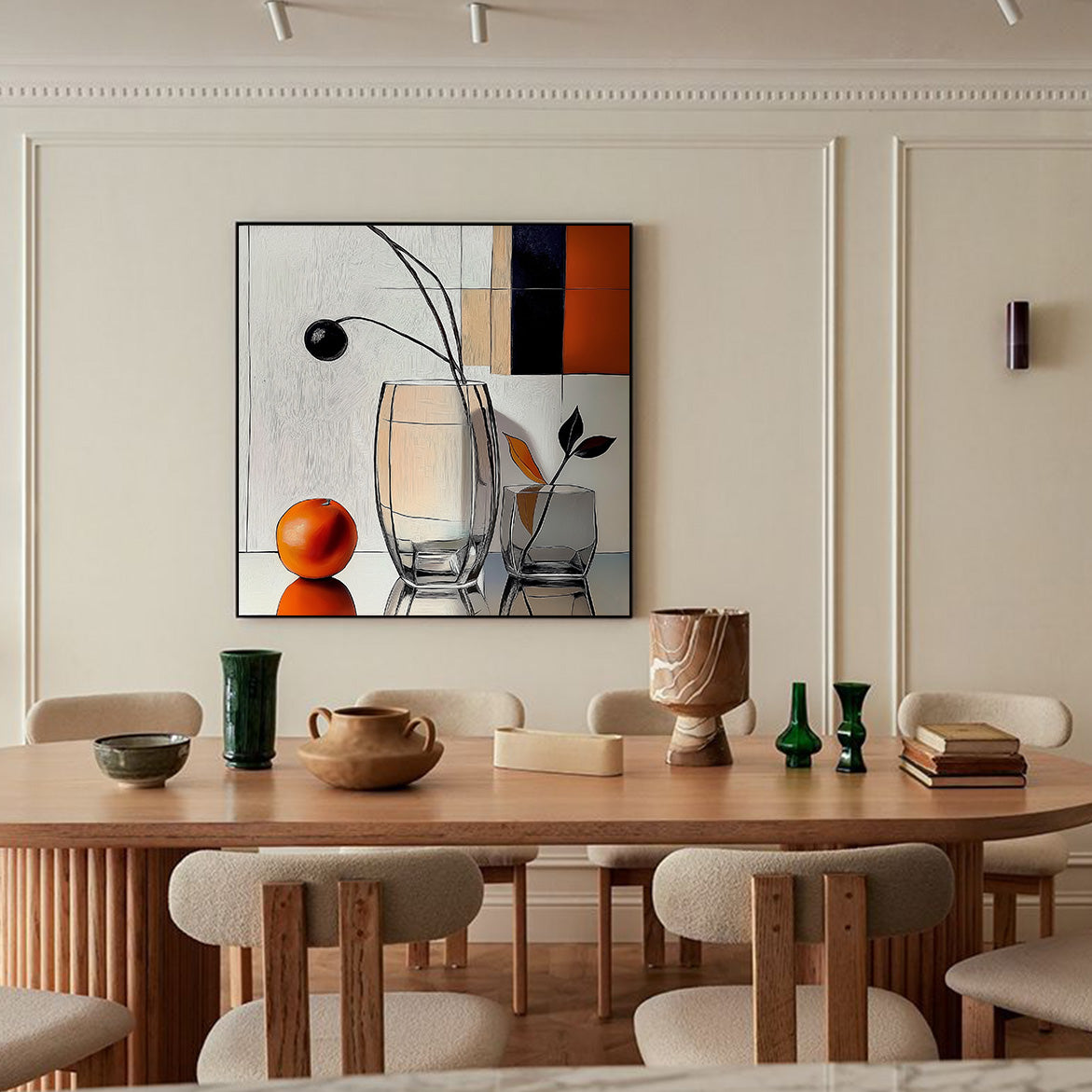 Modern Still - Modern Abstract Still Life Painting Glass Vase and Orange Wall Art