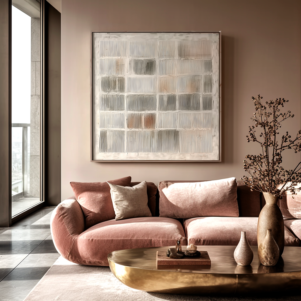 Modern Textured Grid Wall Art – Neutral Abstract Canvas Painting