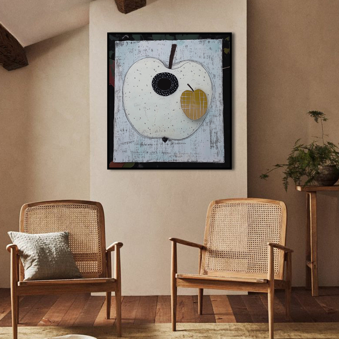 Mooncore Apple - Minimalist Abstract Apple Painting Modern Geometric Wall Art