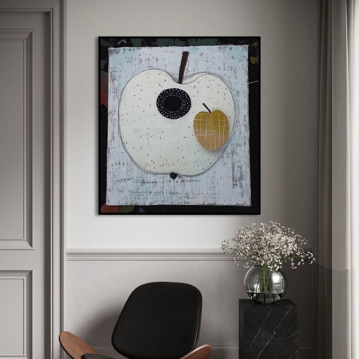 Mooncore Apple - Minimalist Abstract Apple Painting Modern Geometric Wall Art