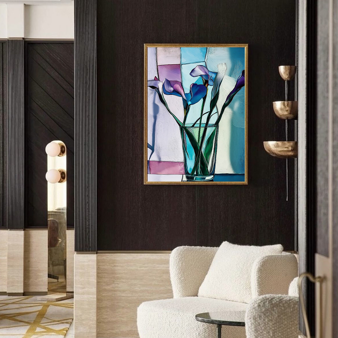 Morning Light - Calla Lilies in Glass Minimalist Botanical Painting with Light Geometry