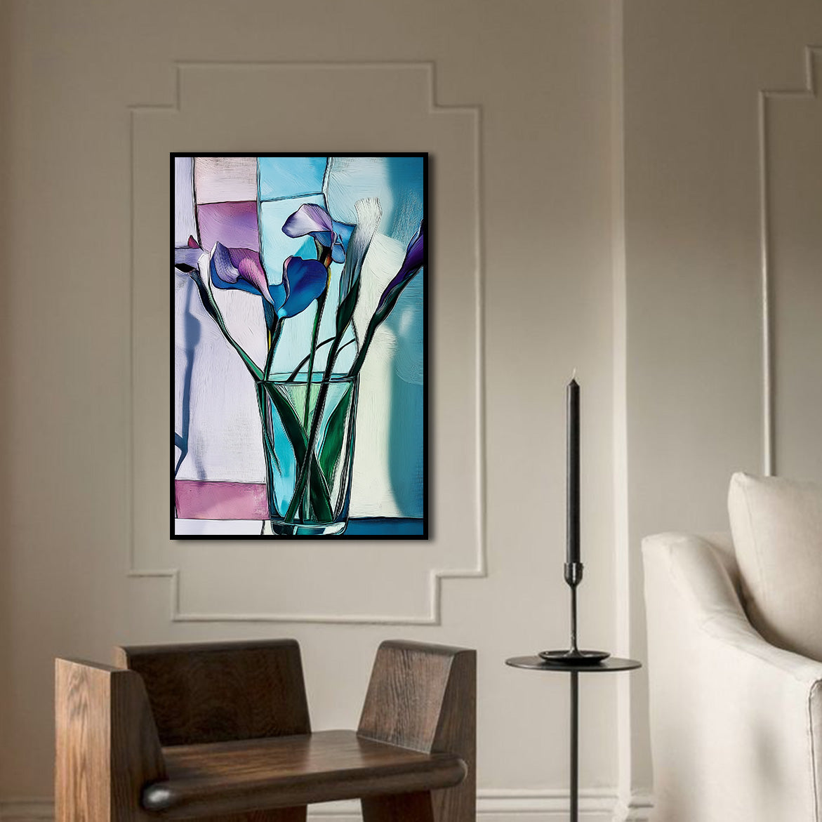 Morning Light - Calla Lilies in Glass Minimalist Botanical Painting with Light Geometry