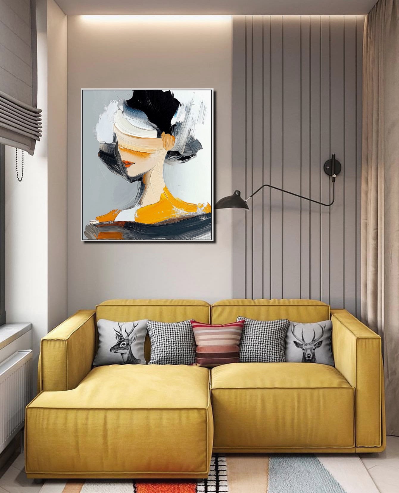 Muted Muse – Abstract Textured Woman Portrait Canvas for Modern Wall Art Decor