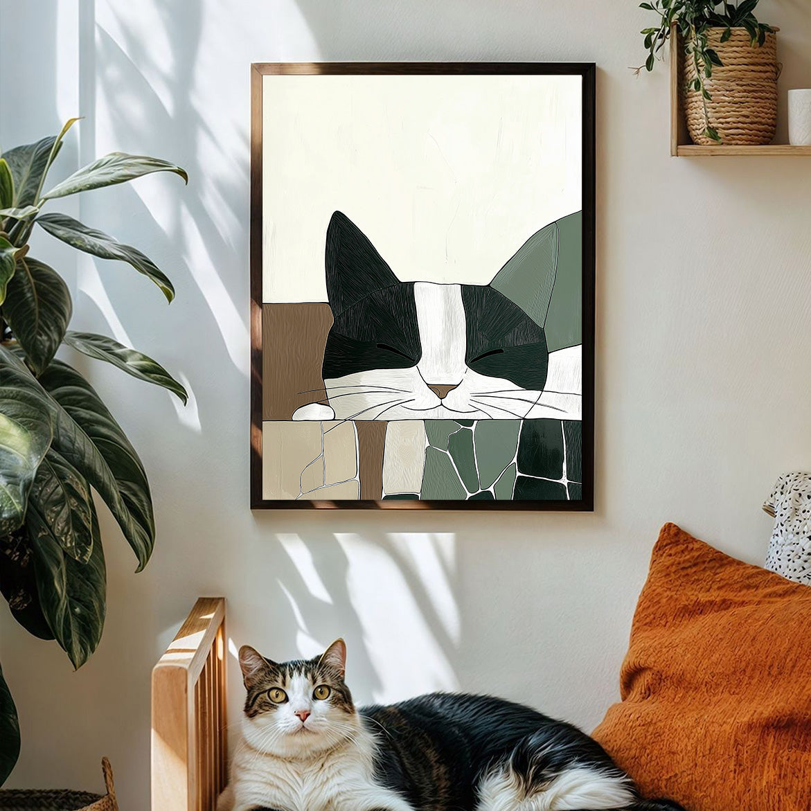 Nap Time - Abstract Sleeping Cat Wall Art Minimalist Pet-Themed Decor