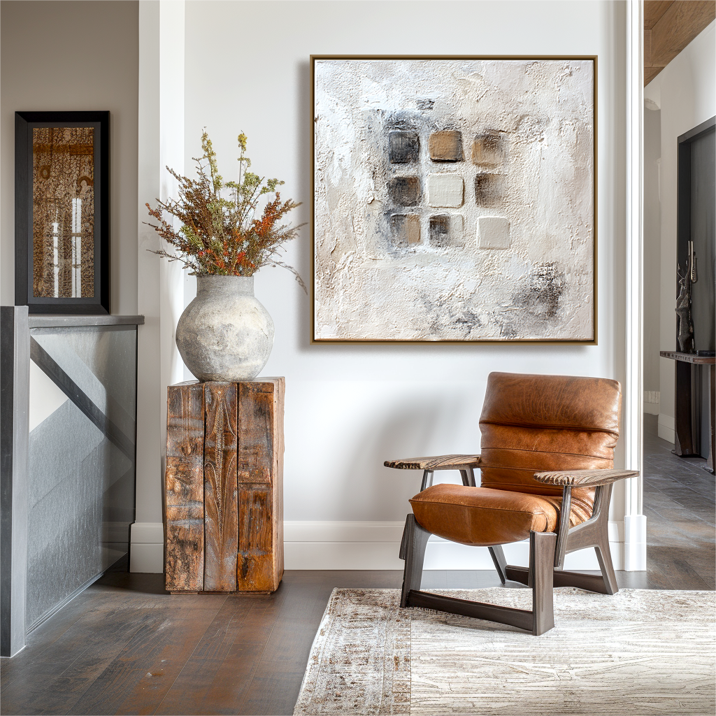 Neutral Square Textured Wall Art – Modern Abstract Canvas Painting