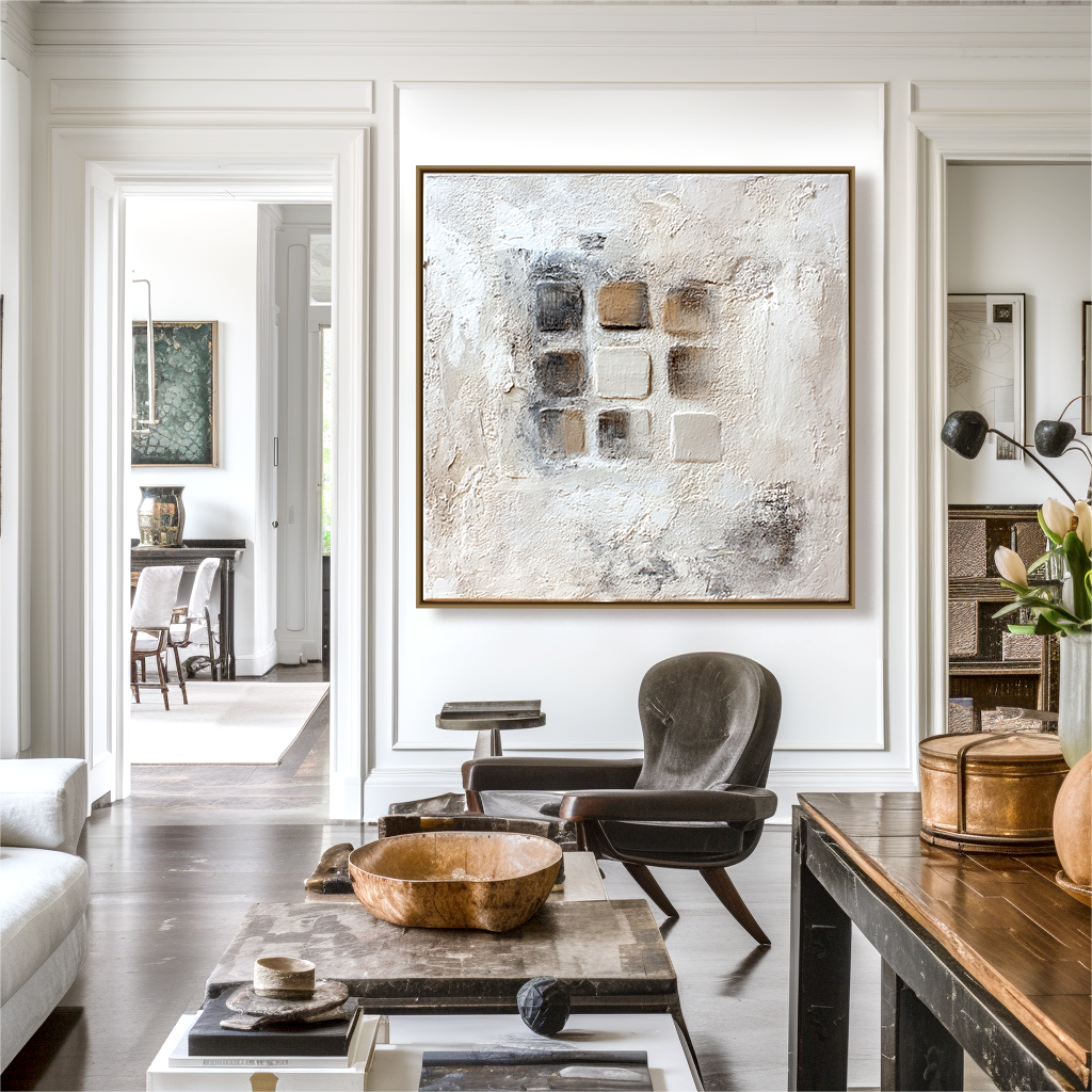 Neutral Square Textured Wall Art – Modern Abstract Canvas Painting