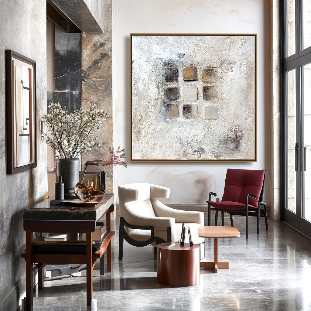 Neutral Square Textured Wall Art – Modern Abstract Canvas Painting