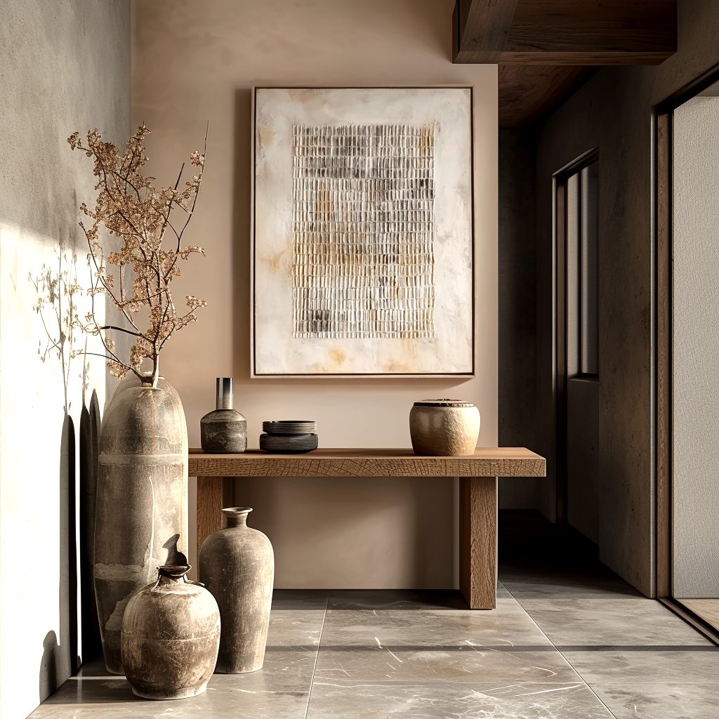 Neutral Textured Grid Wall Art – Large Abstract Canvas Painting