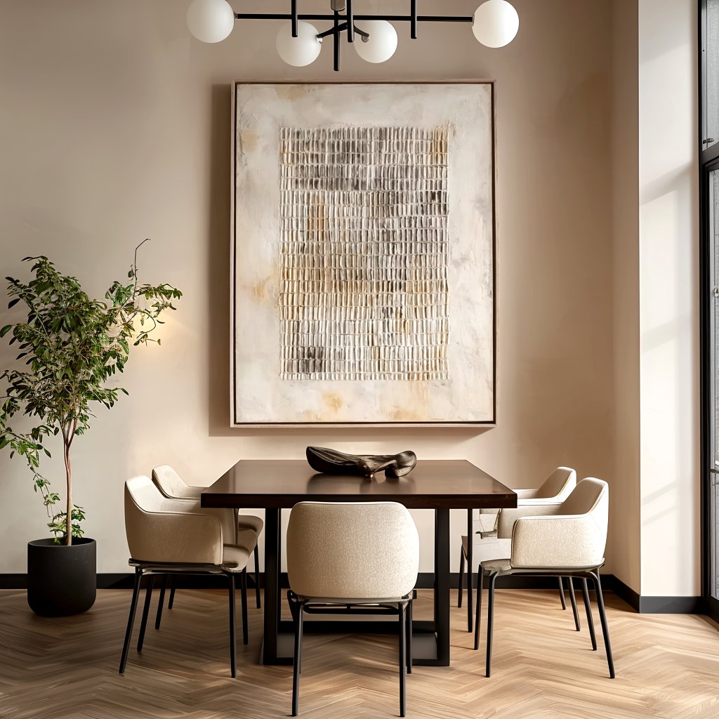 Neutral Textured Grid Wall Art – Large Abstract Canvas Painting