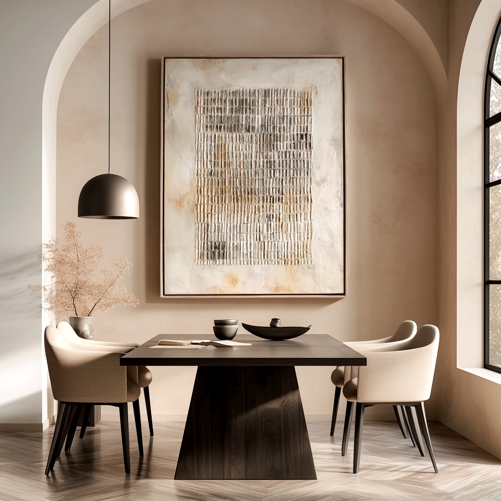 Neutral Textured Grid Wall Art – Large Abstract Canvas Painting