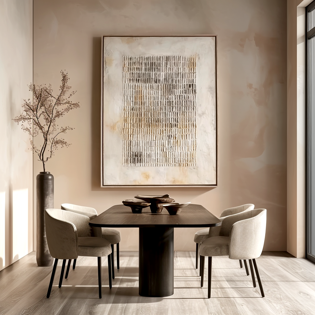 Neutral Textured Grid Wall Art – Large Abstract Canvas Painting