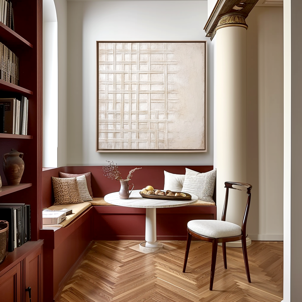 Neutral Textured Wall Art – Modern Abstract Canvas Painting with Cross Grid Design