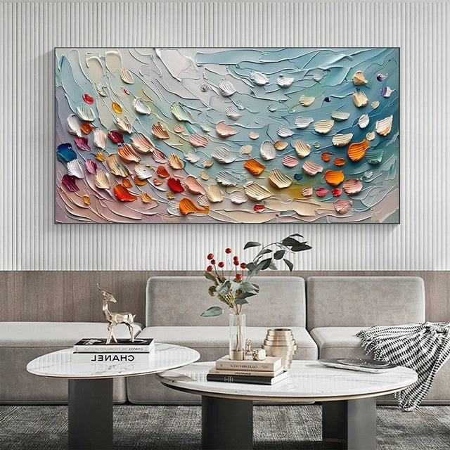 Ocean Shells Serenade – Textured Abstract Coastal Oil Painting