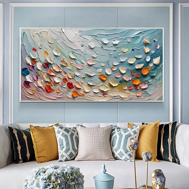 Ocean Shells Serenade – Textured Abstract Coastal Oil Painting