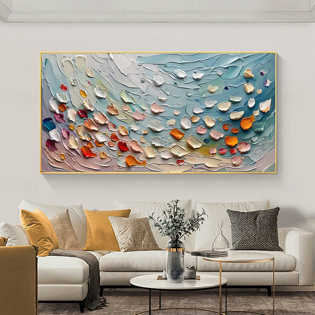 Ocean Shells Serenade – Textured Abstract Coastal Oil Painting