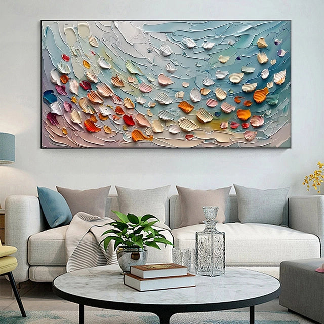 Ocean Shells Serenade – Textured Abstract Coastal Oil Painting