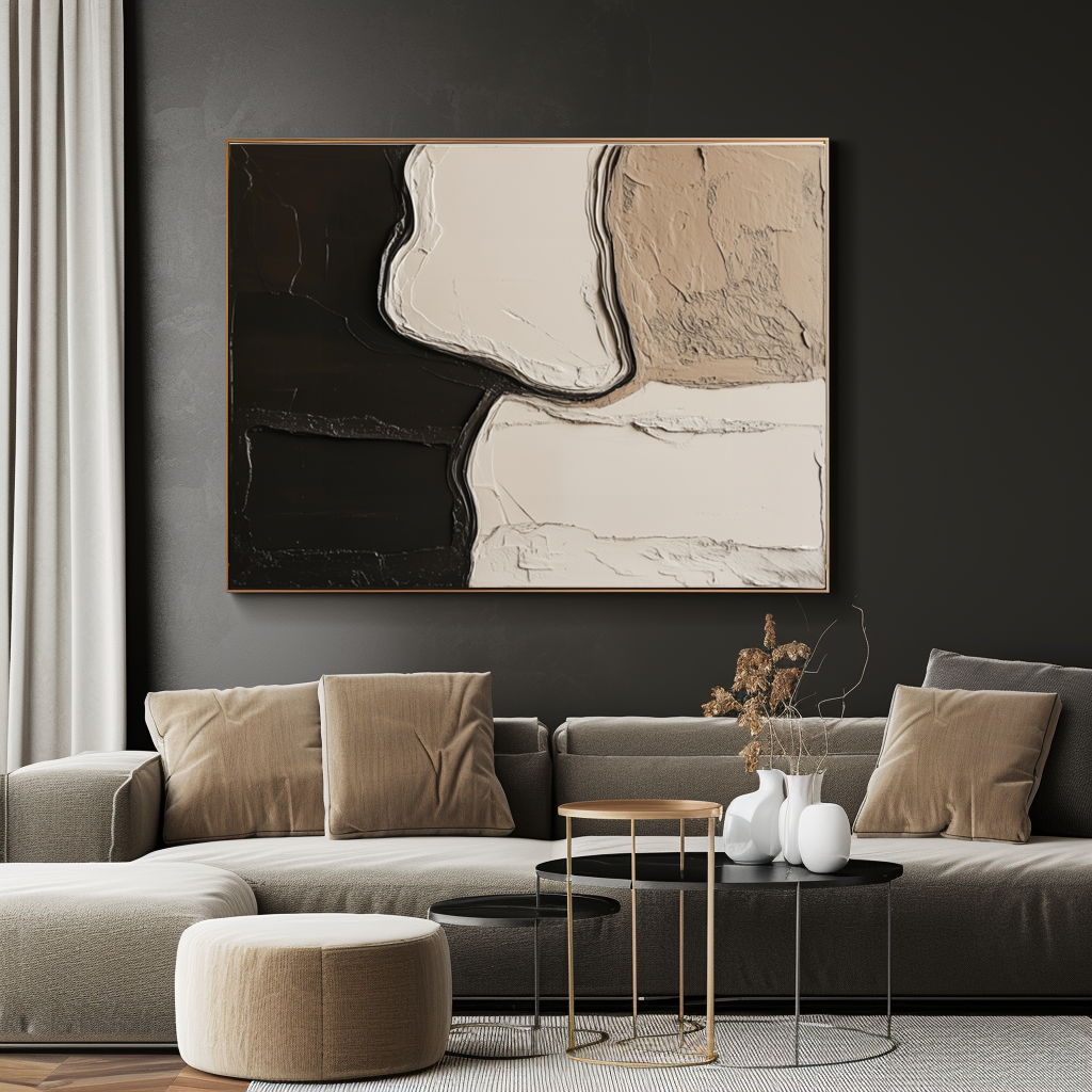Organic Balance: Modern Abstract Textured Wall Art - Neutral Tones Minimalist Canvas Painting for Living Room & Bedroom Decor