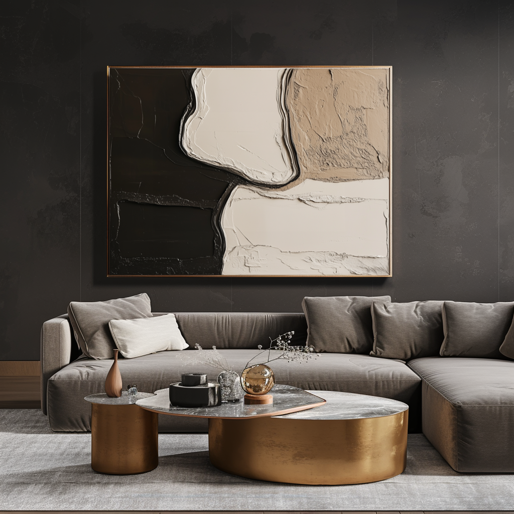 Organic Balance: Modern Abstract Textured Wall Art - Neutral Tones Minimalist Canvas Painting for Living Room & Bedroom Decor