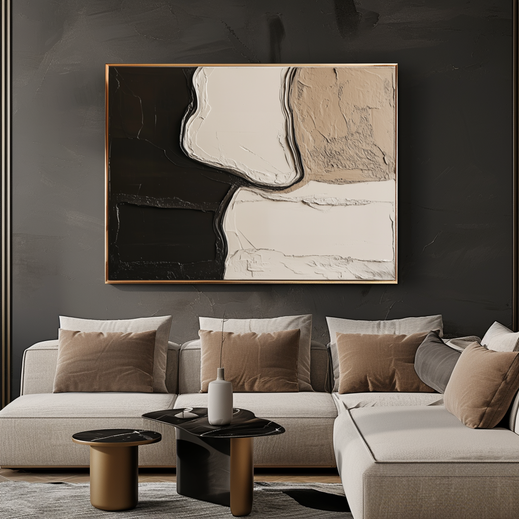 Organic Balance: Modern Abstract Textured Wall Art - Neutral Tones Minimalist Canvas Painting for Living Room & Bedroom Decor