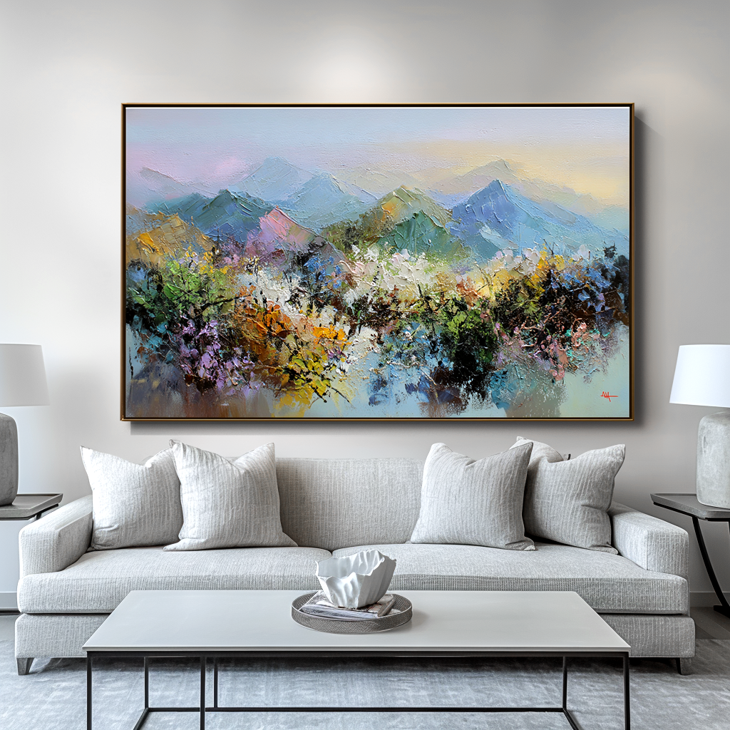 Pastel Horizons โ Abstract Mountain Landscape Canvas Impressionist Vibrant Scenic Art- Colorful Mountain Landscape Oil Painting for Home Decoration