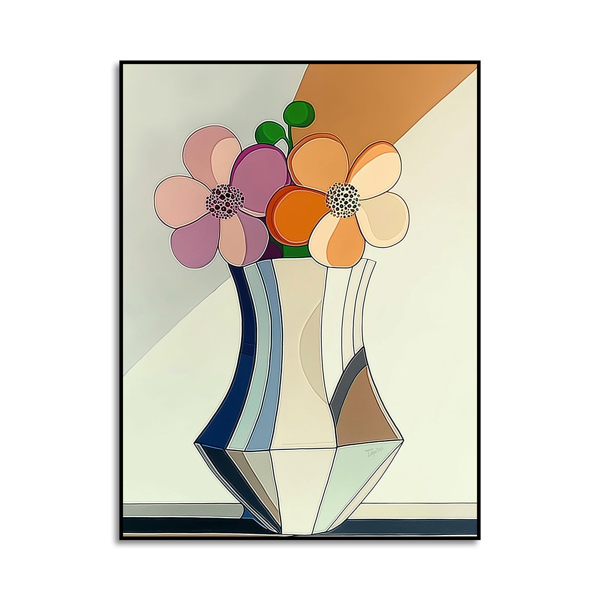 Petal Geometry - Geometric Abstract Flower Vase Painting Modern Floral Wall Art
