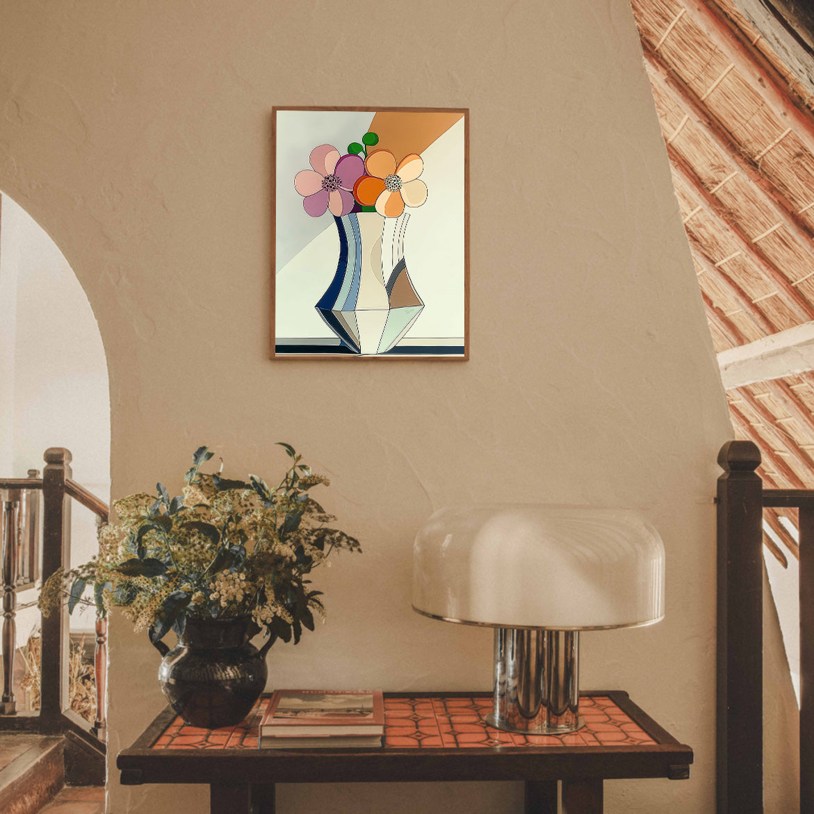 Petal Geometry - Geometric Abstract Flower Vase Painting Modern Floral Wall Art