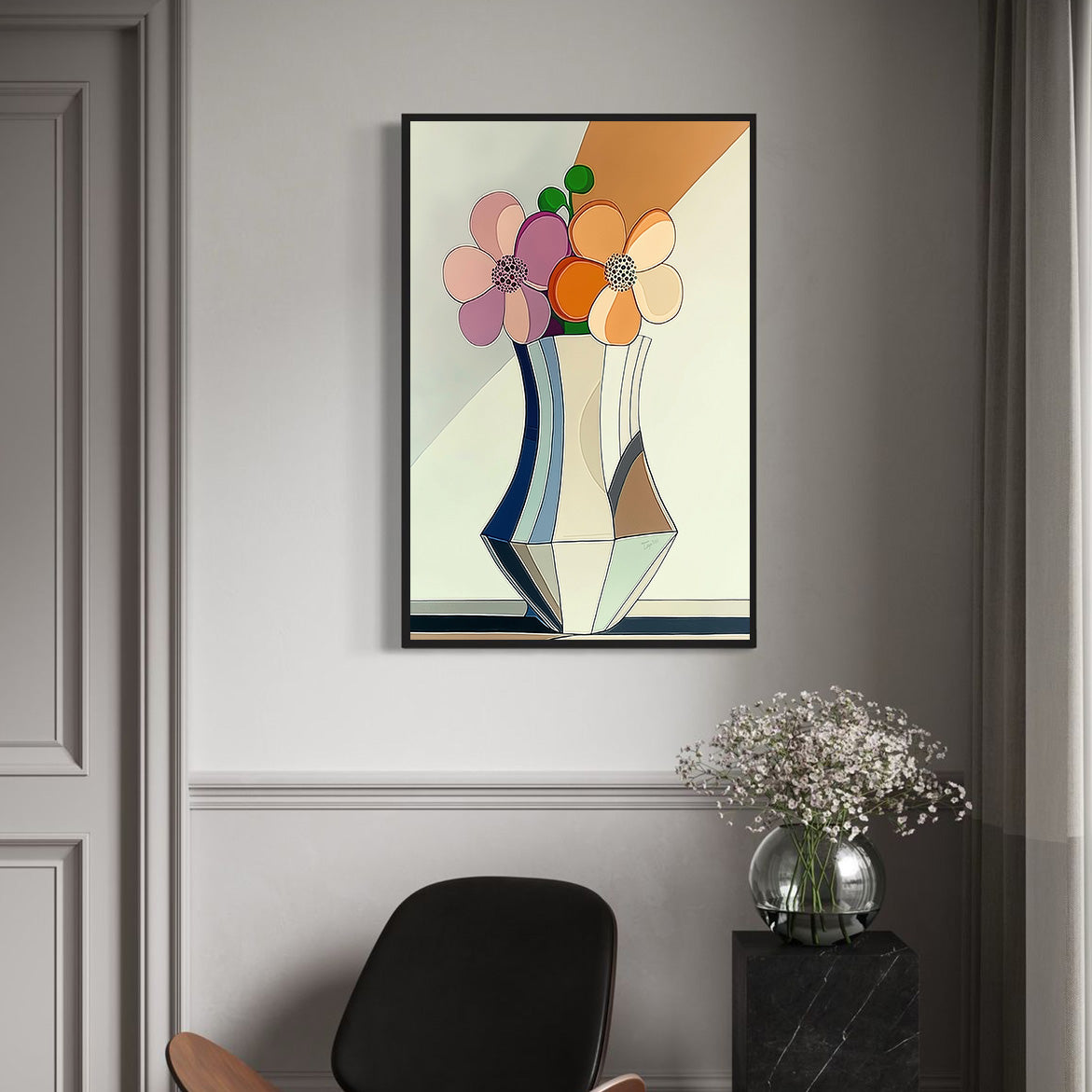 Petal Geometry - Geometric Abstract Flower Vase Painting Modern Floral Wall Art