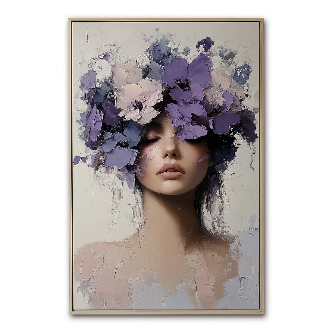 Petals of Silence-Impressionist Floral Portrait Oil Painting: Textured Purple - Blossom Wall Art for Elegant Interiors