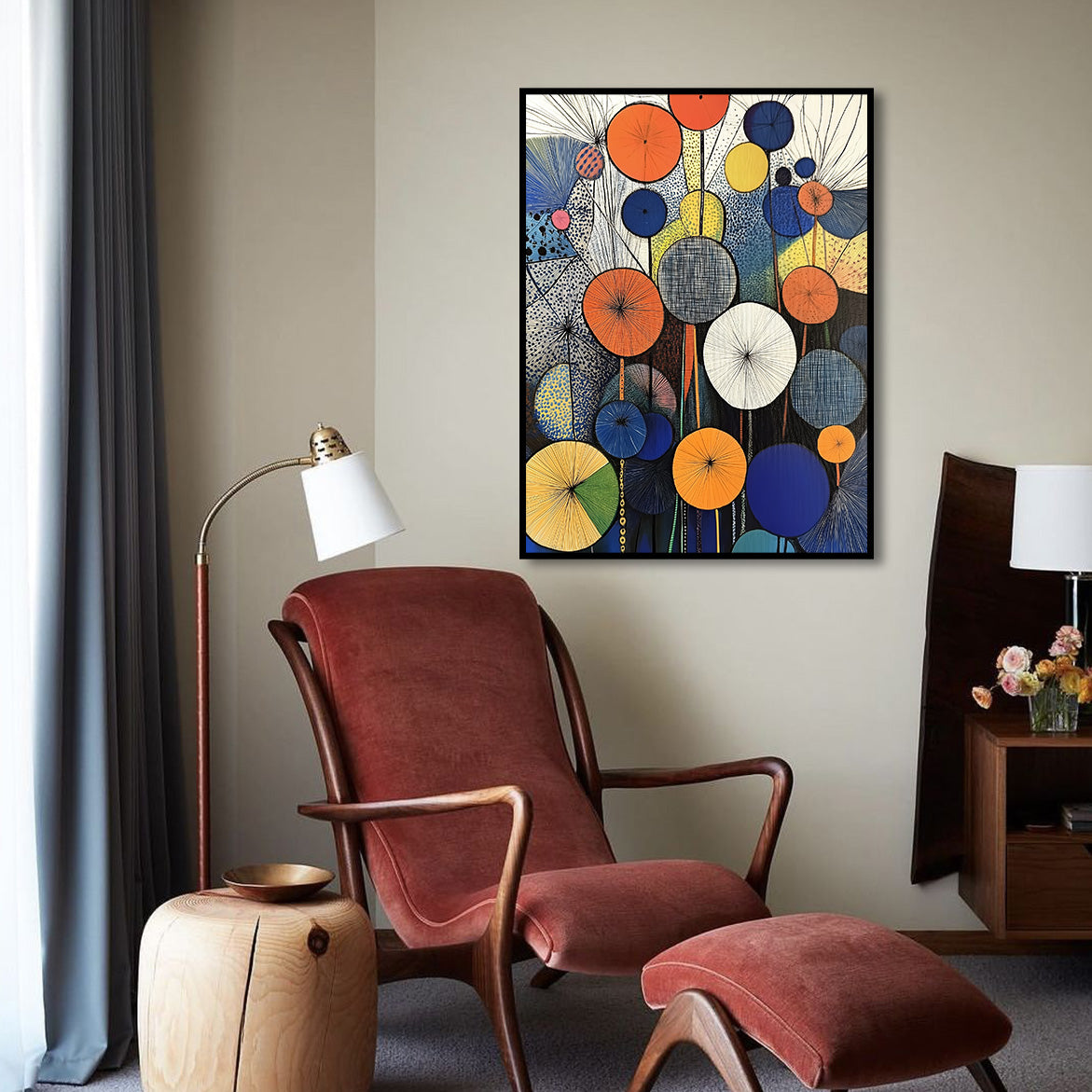 Retro Bloom - Geometric Abstract Circle Painting Colorful Modern Wall Art