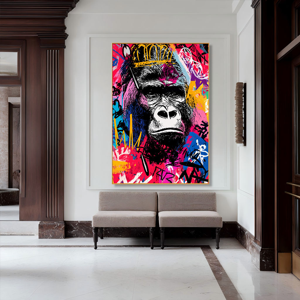 Royal Force - Contemporary Crowned Gorilla Portrait Oil Painting