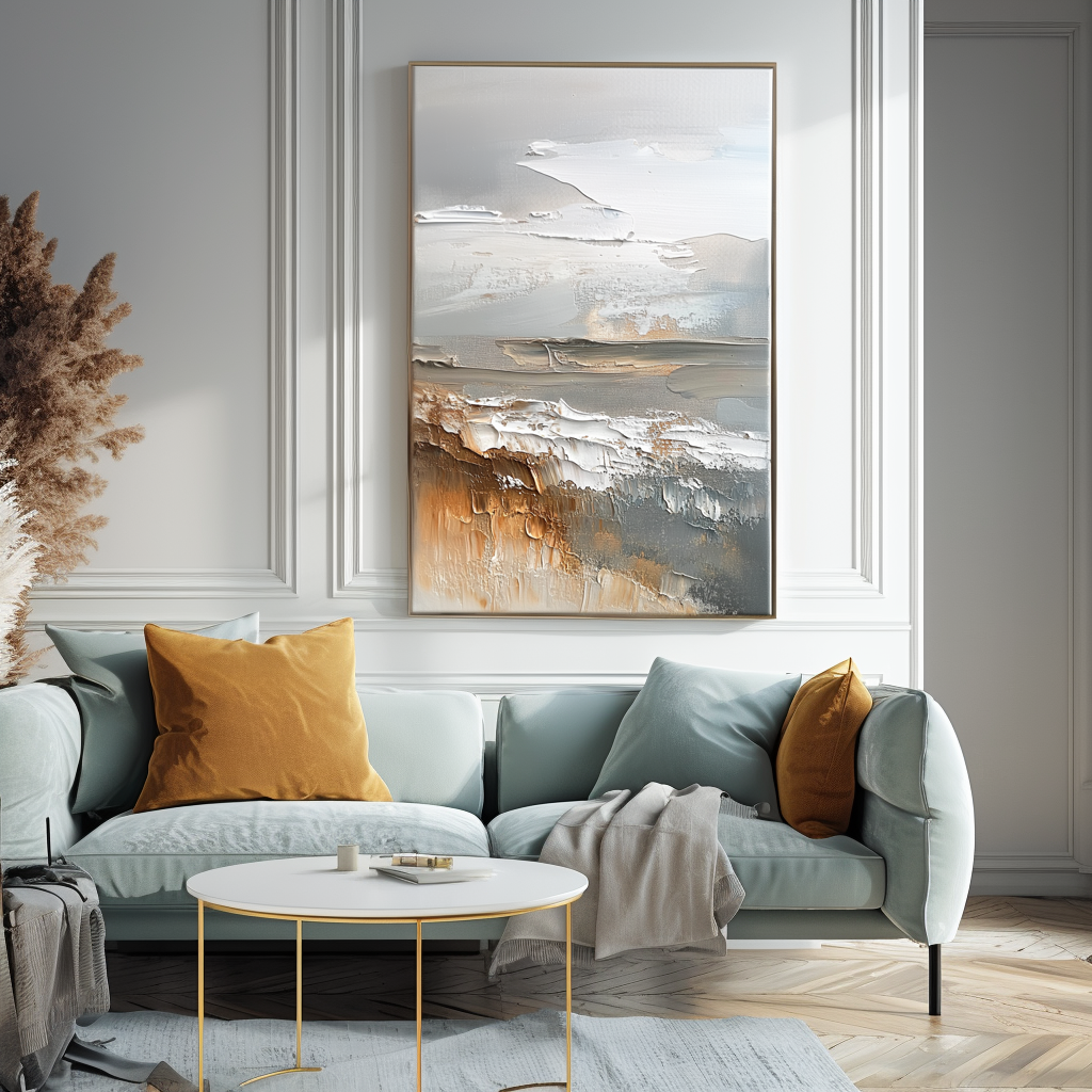 Rustic Horizon - Abstract Textured Modern Art Canvas Painting , Neutral Brown & Grey Tones Wall Art for Home Decor