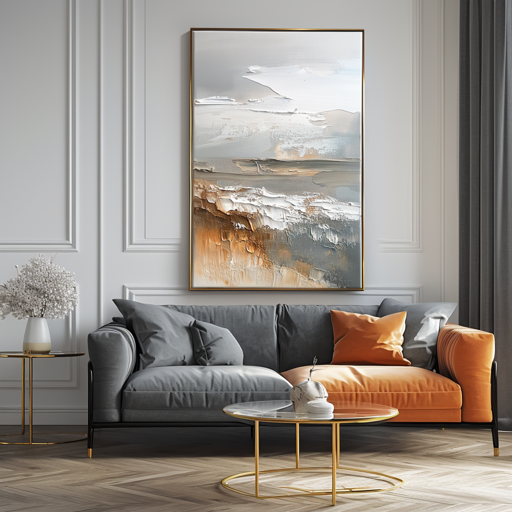 Rustic Horizon - Abstract Textured Modern Art Canvas Painting , Neutral Brown & Grey Tones Wall Art for Home Decor