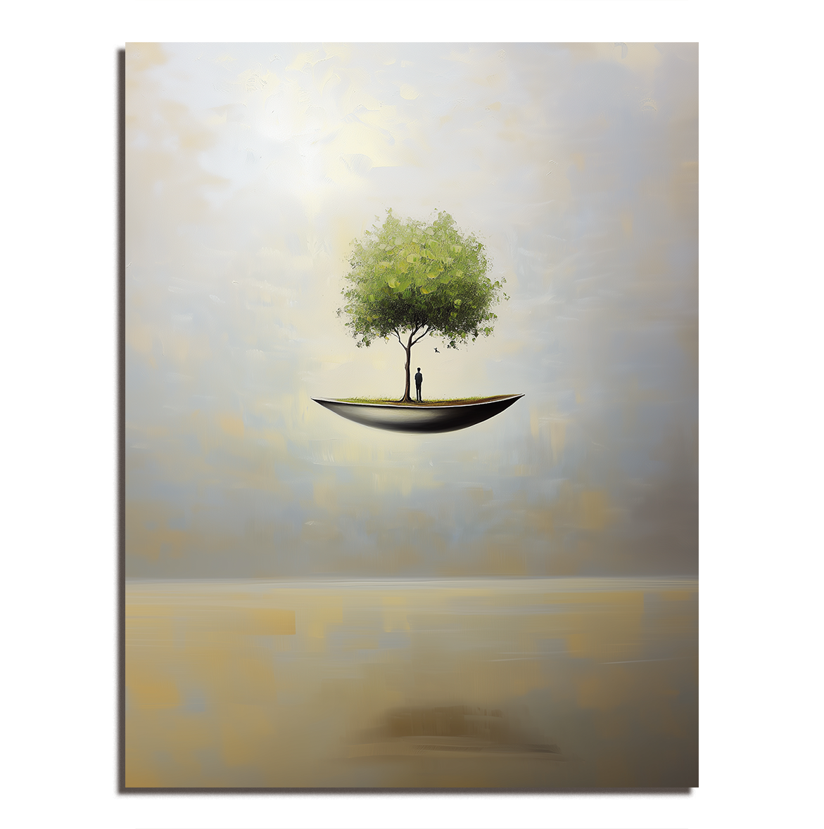 Sanctuary Afloat – Surreal Floating Tree Painting Conceptual Dreamlike Wall Art